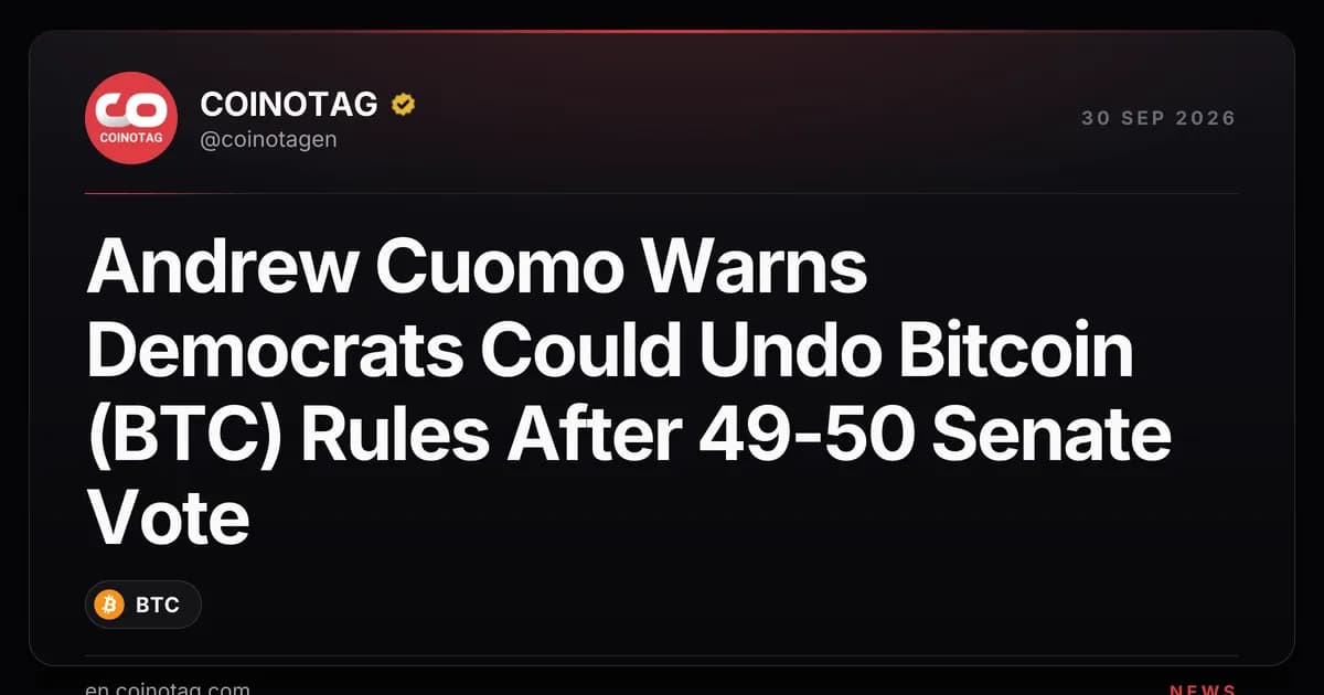 Former New York State Governor: If Democrats win control of Congress, crypto regulatory progress could be rolled back.