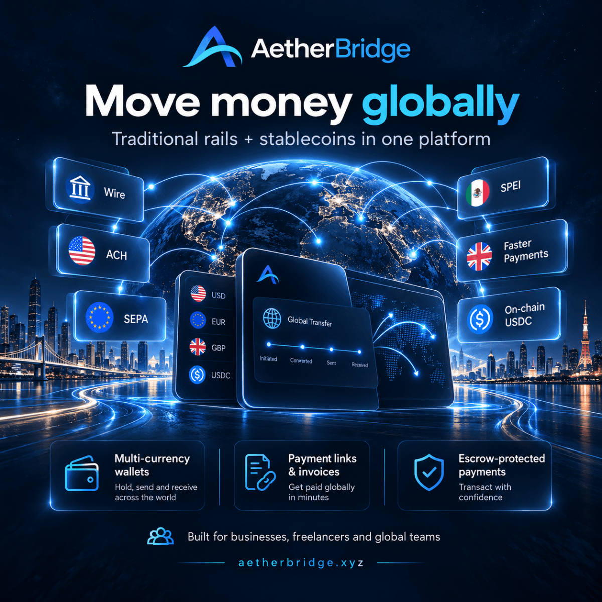 AetherBridge Launches to Offer a Unified Platform for Managing USD, EUR, GBP, MXN, and USDC